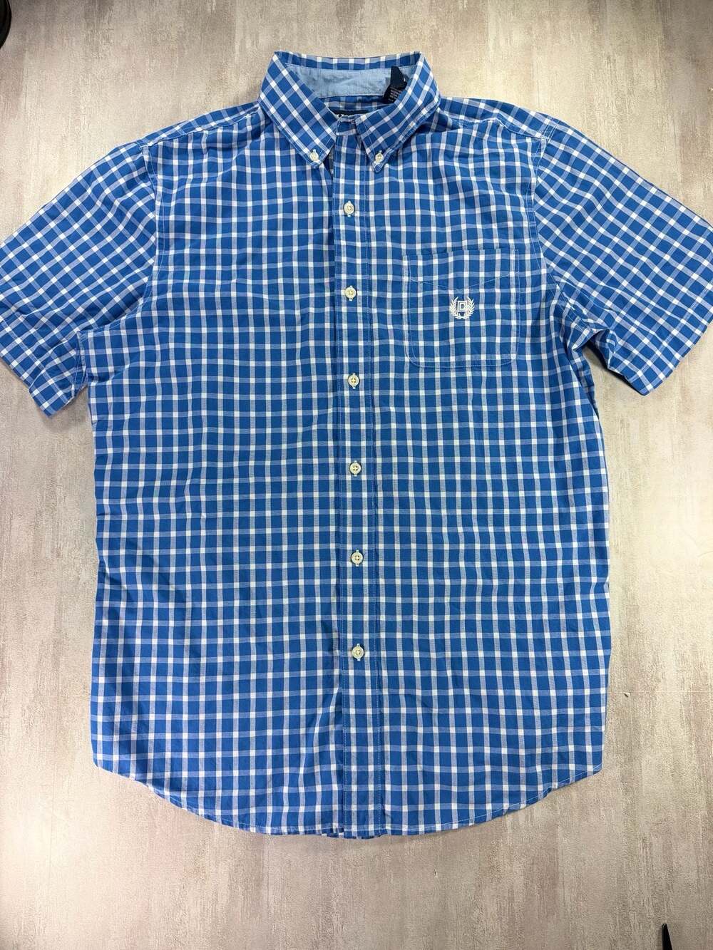 Chaps Men's Easy Care Short Sleeve Gingham Button Down Shirt, Size M
